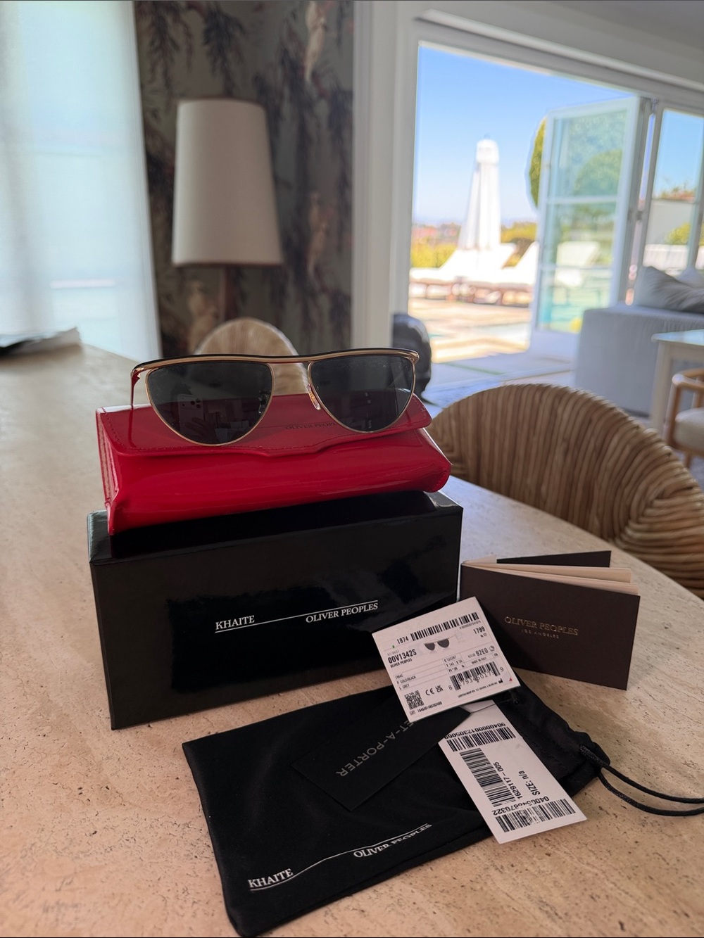KHAITE x Oliver Peoples OV1342S Gold Black Aviator Sunglasses Complete Set